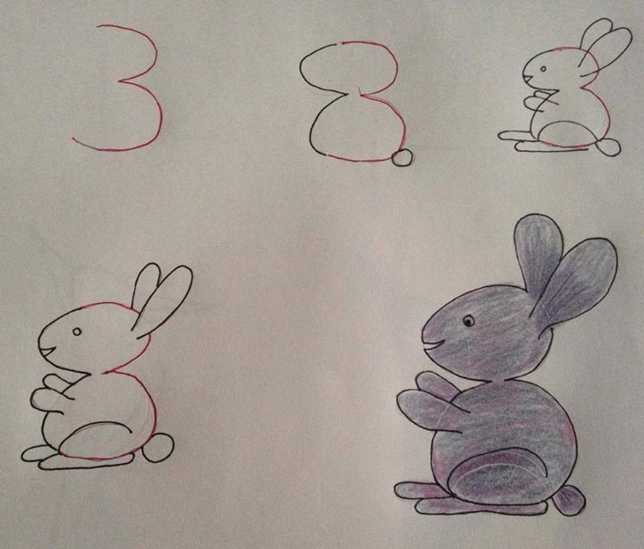 Рисуване на зайче числото 3